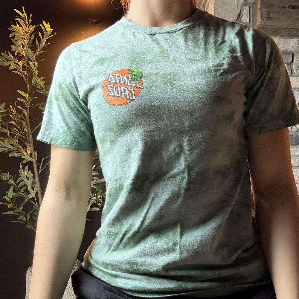 Santa cruz green tie dye frog logo graphic tee size small